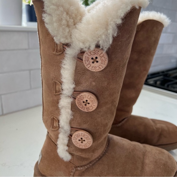 Ugg Bailey Suede Button Triplet II Water-Repellent Tall Boots - Picture 2 of 9